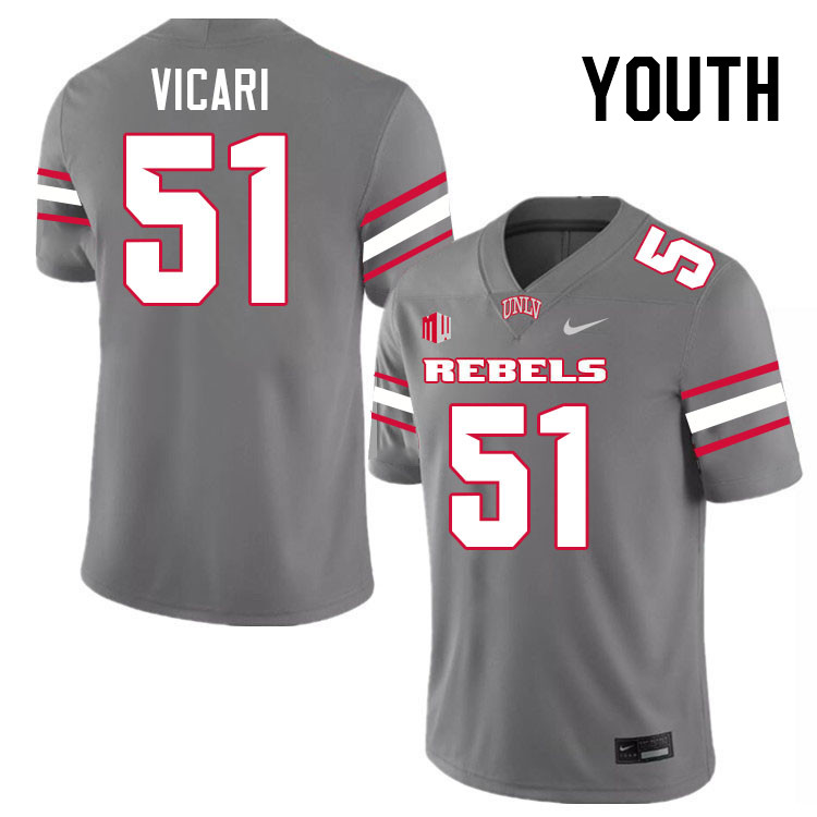 Youth #51 Mason Vicari UNLV Rebels College Football Jerseys Stitched-Grey